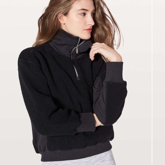 lululemon athletica Jackets & Blazers - LULULEMON Jacket Women Size 6 Stand Out Sherpa 1/2 Zip Black